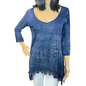 (5 for $25)Ethereal Los Angeles Lace Inset 3/4 Blouse in Blue Size Small